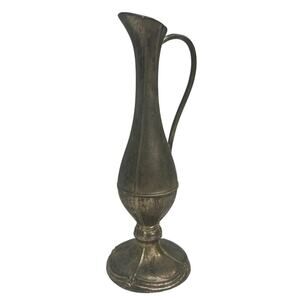 Vintage Silver Plated Tarnished Patina Scrollwork Bud Vase Mini Pitcher w Handle